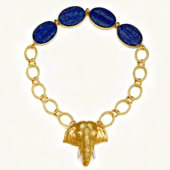 Elephant Reversible Statement Jewel Necklace Lapiz 18K Plated - Picture 3 of 9